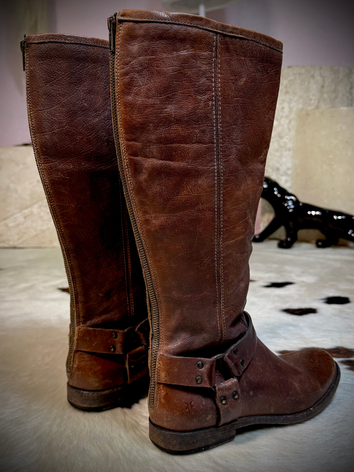 Frye Brown Leather Harness Boots | Women’s 9.5