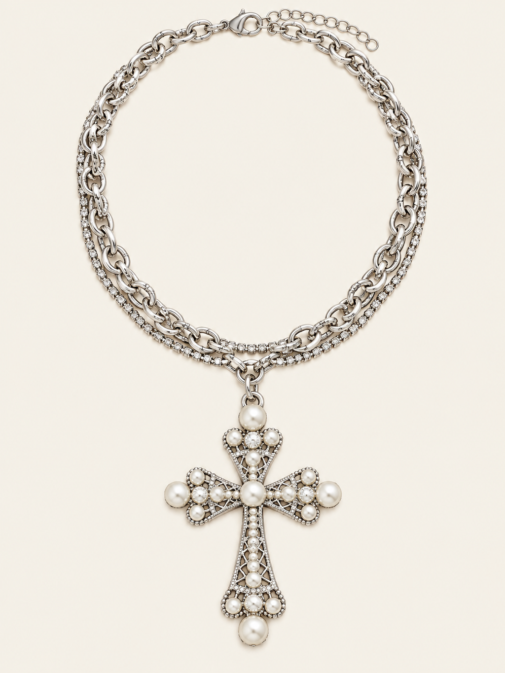 Holy Heart Pearl Cross Necklace