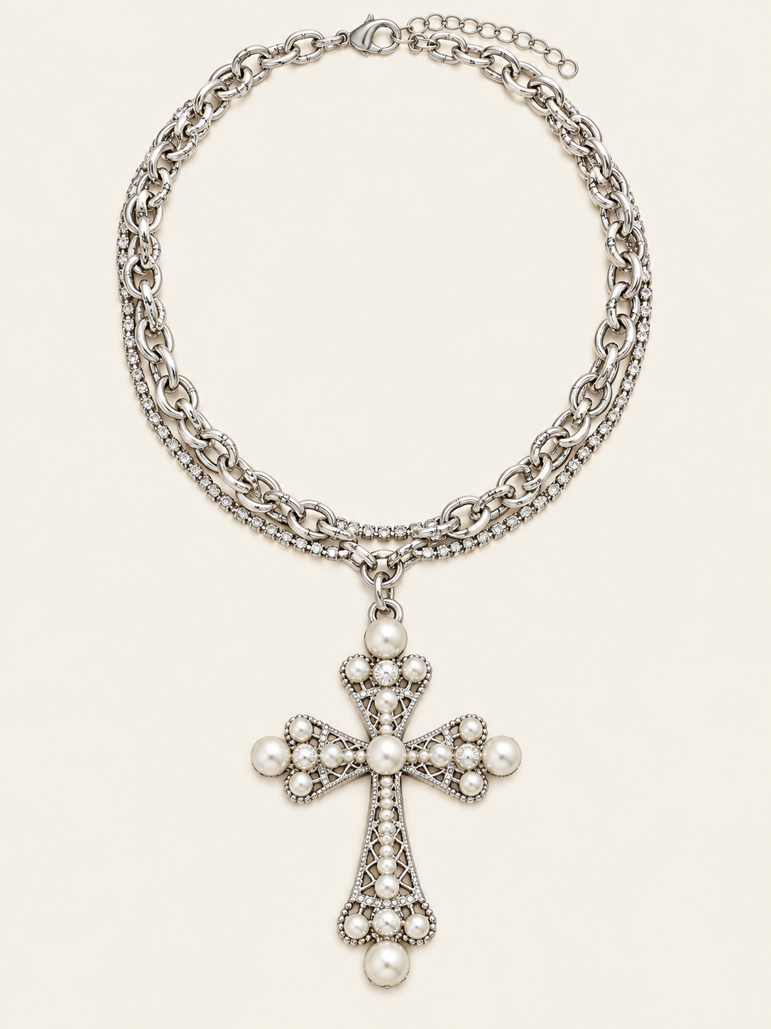 Holy Heart Pearl Cross Necklace