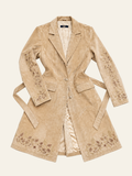 Vintage Embroidered Suede Tie Coat | Medium