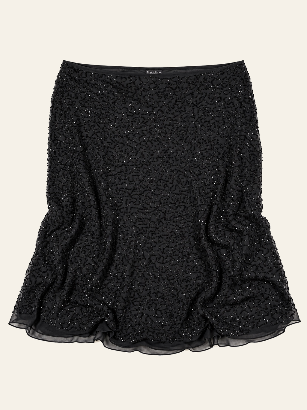 Vintage Black Beaded Midi Slip Skirt | 2X