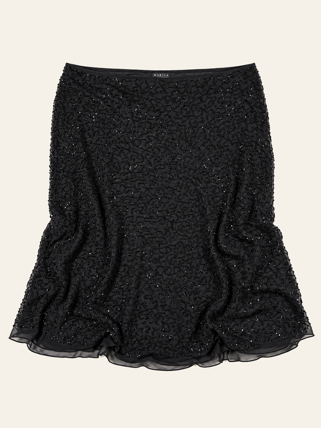 Vintage Black Beaded Midi Slip Skirt | 2X